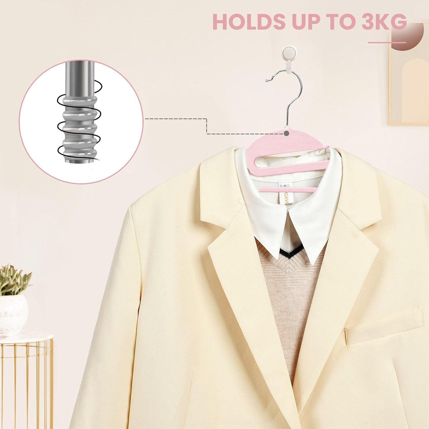 BAGAIL Plastic Hangers 50 Pack with Non-Slip Design,0.2 Inches Thick, 360°Swivel Hook Space Saving Organizer for Bedroom Closet,Shirts,Pants(Pink- S Shaped)