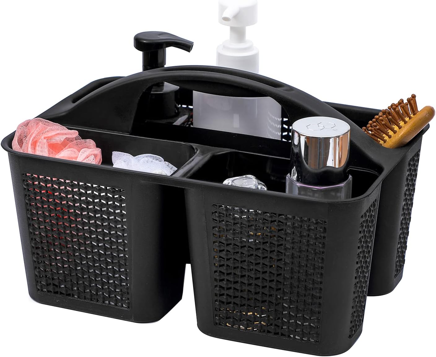 UUJOLY Plastic Portable Shower Caddy Basket Bucket, Cleaning Shower Basket with Handle Compartments Storage Basket Organizer for Bathroom Kitchen College Dorm Sink, Black