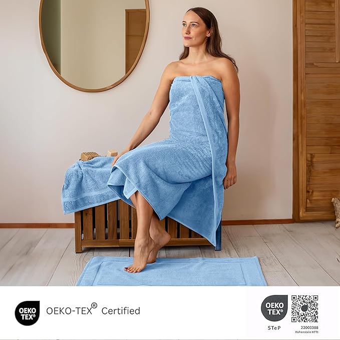 SALBAKOS 100% Turkish Cotton Jumbo Bath Sheet Towel Oversized 40x80 inch | Premium Hotel & Spa Quality, Soft, Absorbent, XL Bath Towels | Made in Turkey (Pack of 1, Blue, Jumbo Bath Sheet)