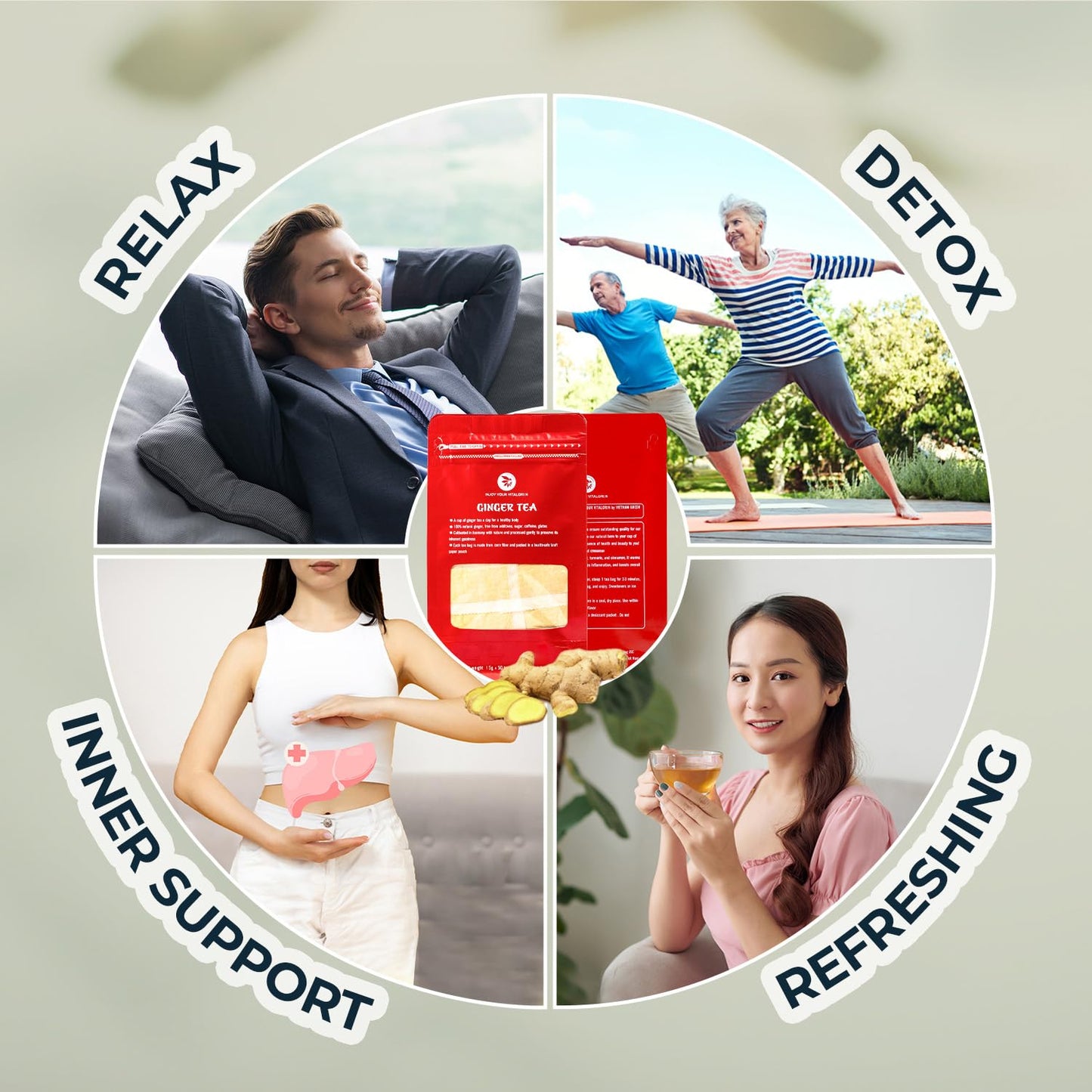 Turmeric Ginger Tea Bags - 55 Count (+5 Tea Bags) Bamboo Tong Included - 5.11 oz, Re-Steep Herbal Blend, No Sugar, No Additives, Body Warm, Health &Support