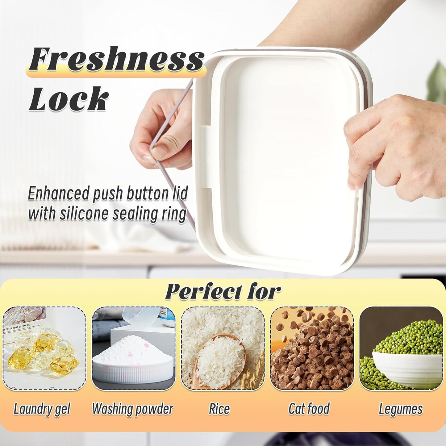 Laundry Pod Holder with Lid - Sealed Automatic Pop-Up Dispenser, 94oz/115 Pod Capacity, ABS/PP Durable Container for Laundry Room Organization, Multi-Purpose for Detergent Powder/Dryer Sheets