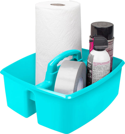 Storex 2-Compartment Large Caddy – Multipurpose Classroom Organizer with Handle, Teal, 6-Pack (00959U06C)