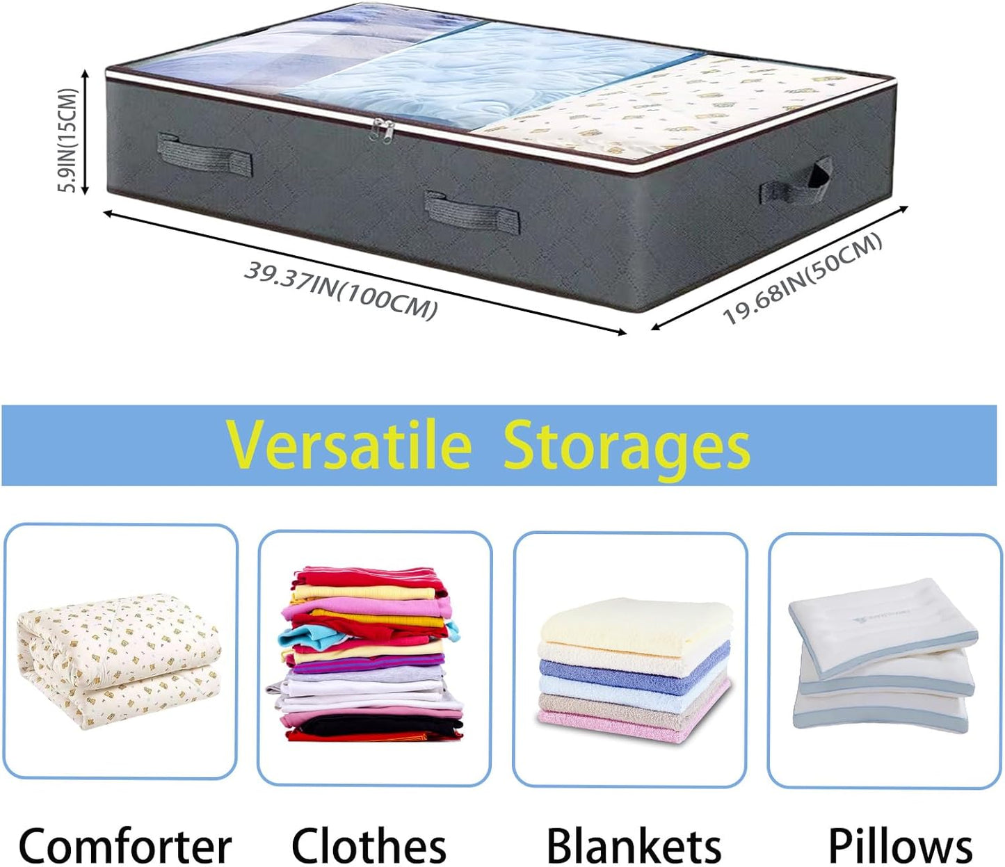 Under Bed Storage Containers, Thin Closet Organizers and Storage Bins with Lids,Clothes Storage Bags for Blankets, Comforter, Sweaters, Pillows