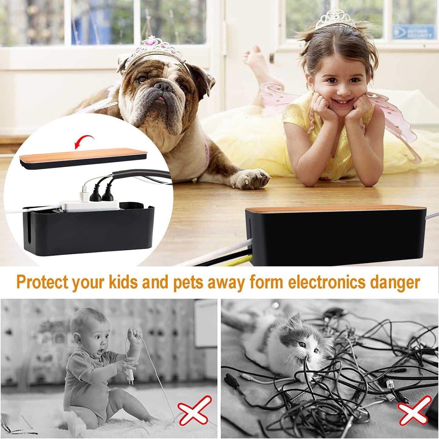 Cable Management Box 3 Pack with 125PCS Cable Management Kit for Power Strip to Hide Wires,Cord Organizer Boxes,Safe ABS Material Wire Organizer of Cable Clips Sleeve for Home & Office