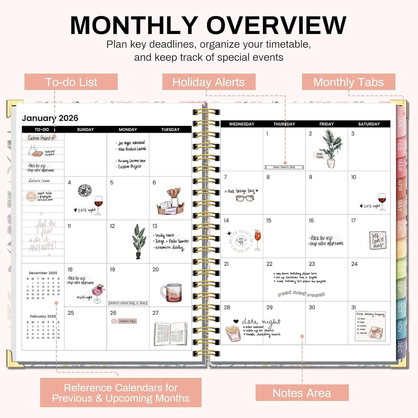 2026 Planner Weekly and Monthly Hardcover Leather Planner with Tabs 53 Weeks Schedule 8.5" x 11" Planners with Stickers for Women Yearly Agenda with Inner Pocket, Pink(Tree of Life)