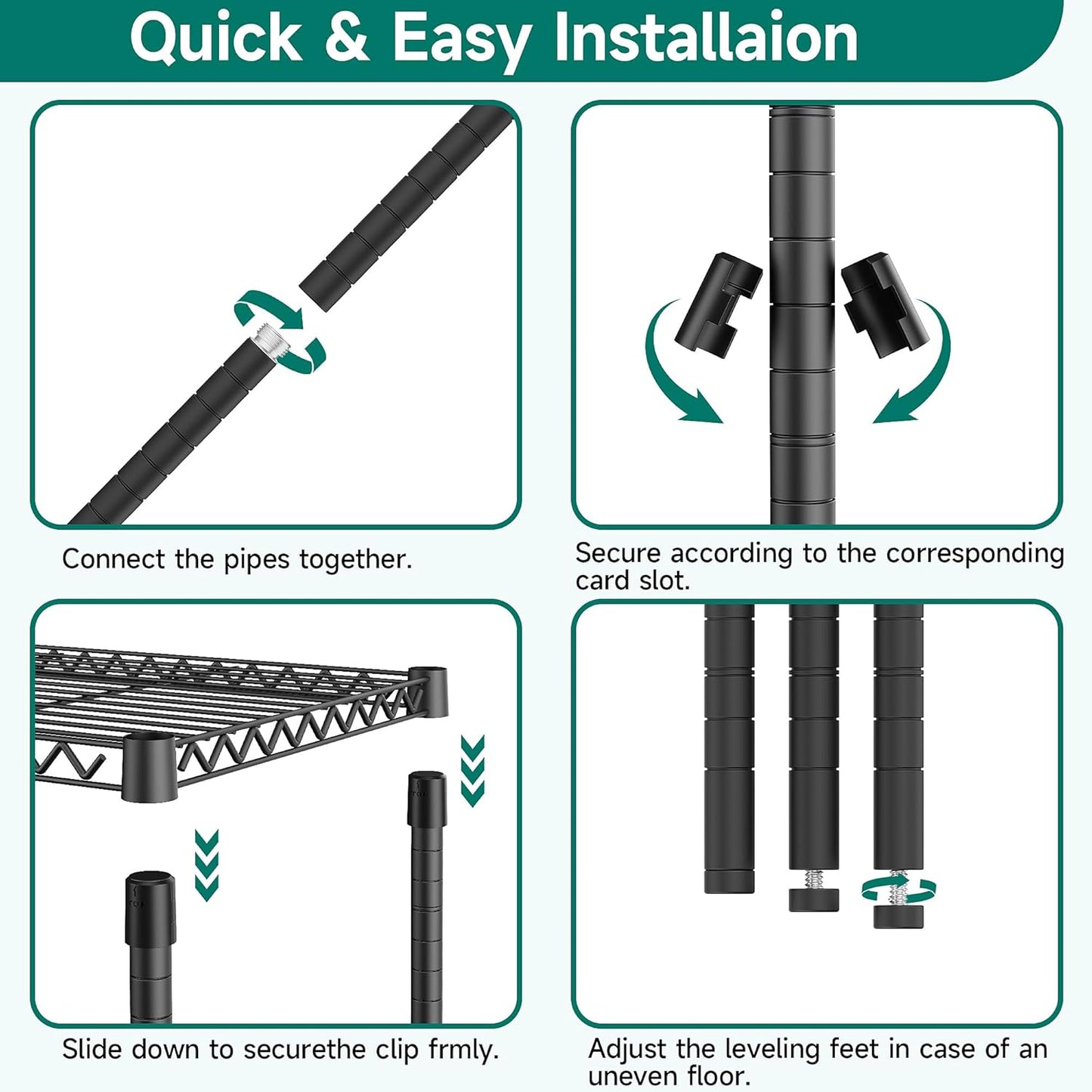5 Tiers Shelf 1750 lbs Steel Storage Shelving Utility Shelving Unit Steel Organizer Wire Rack for Home,Kitchen,Office,Garage Black 17.7" D x 47.2" W x 72.4" H