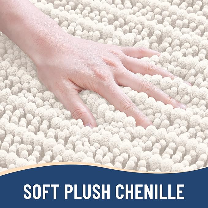 Arotive Luxury Chenille Bathroom Rug Mat, Extra Soft Thick Absorbent Shaggy Bath Rugs, Non-Slip Machine Wash Dry, Plush Bath Mats for Bathroom, Shower and Tub, 30x20, Ivory