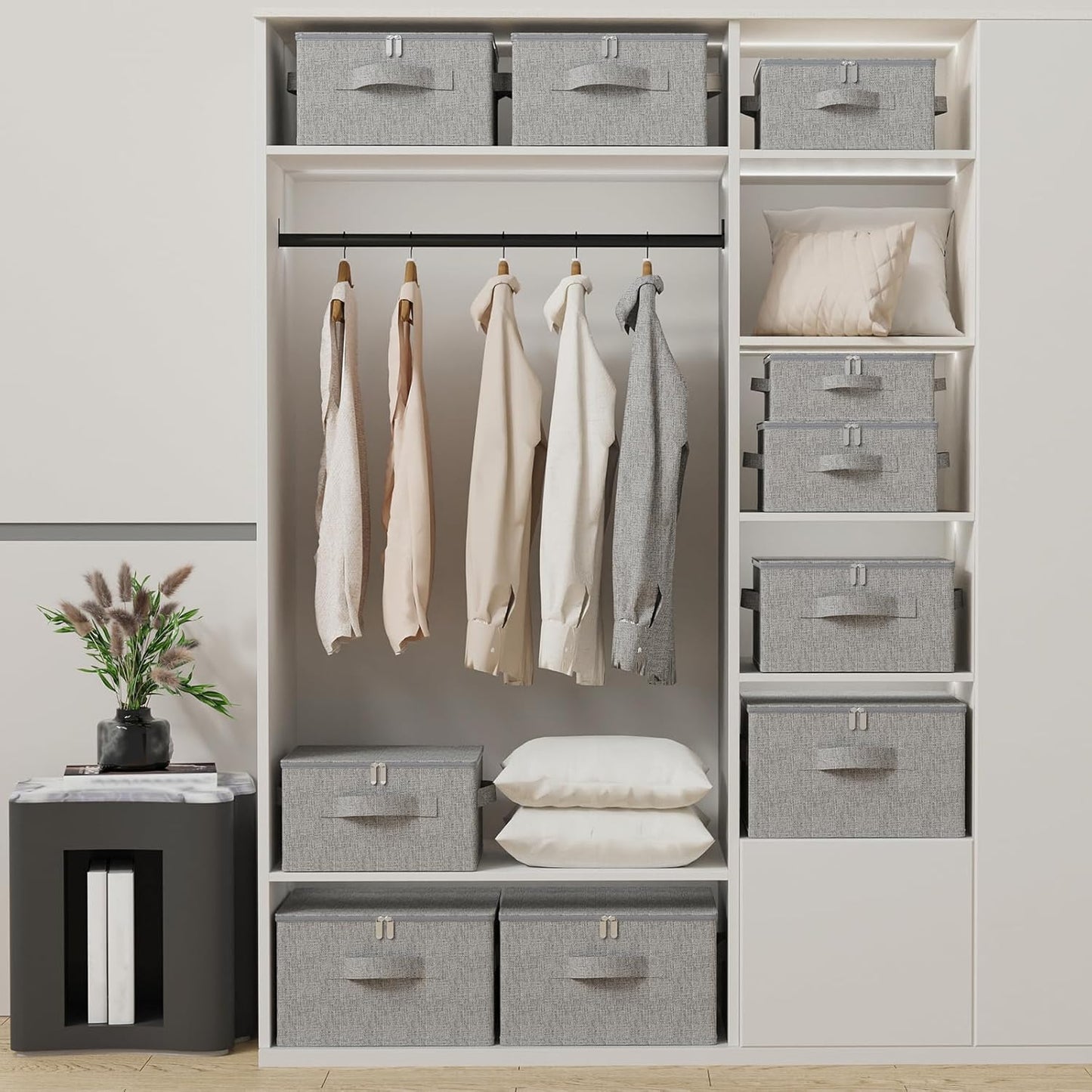 Underbed Storage Basket with Lid, Foldable Bed Sheet Boxes, Home Cube Bins for Organizing Clothes, Shoes, Blankets, Pillows, 15.7x11.8x7.8Inches, Grey, 2 Pack