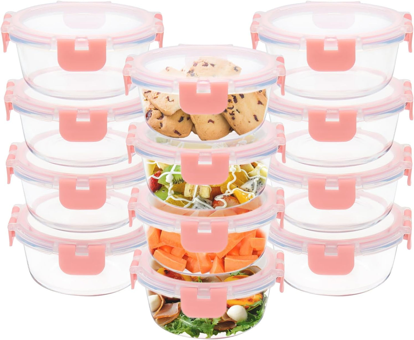 12 Pack 13oz Small Glass Food Storage Containers with Lids Airtight, Leak-Proof Round Meal Prep Containers Set, Freezer to Microwave Safe, Dishwasher Safe