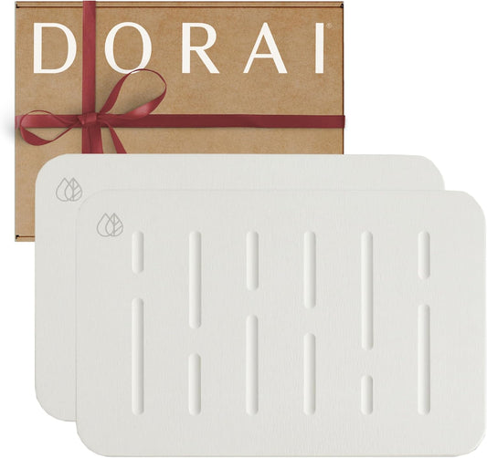 Dorai Home Bath Stone Mat 23.6"x15.4" (2-Pack) – Quick-Dry, Non-Slip Diatomite Stone Bath Mat, Rain Sandstone