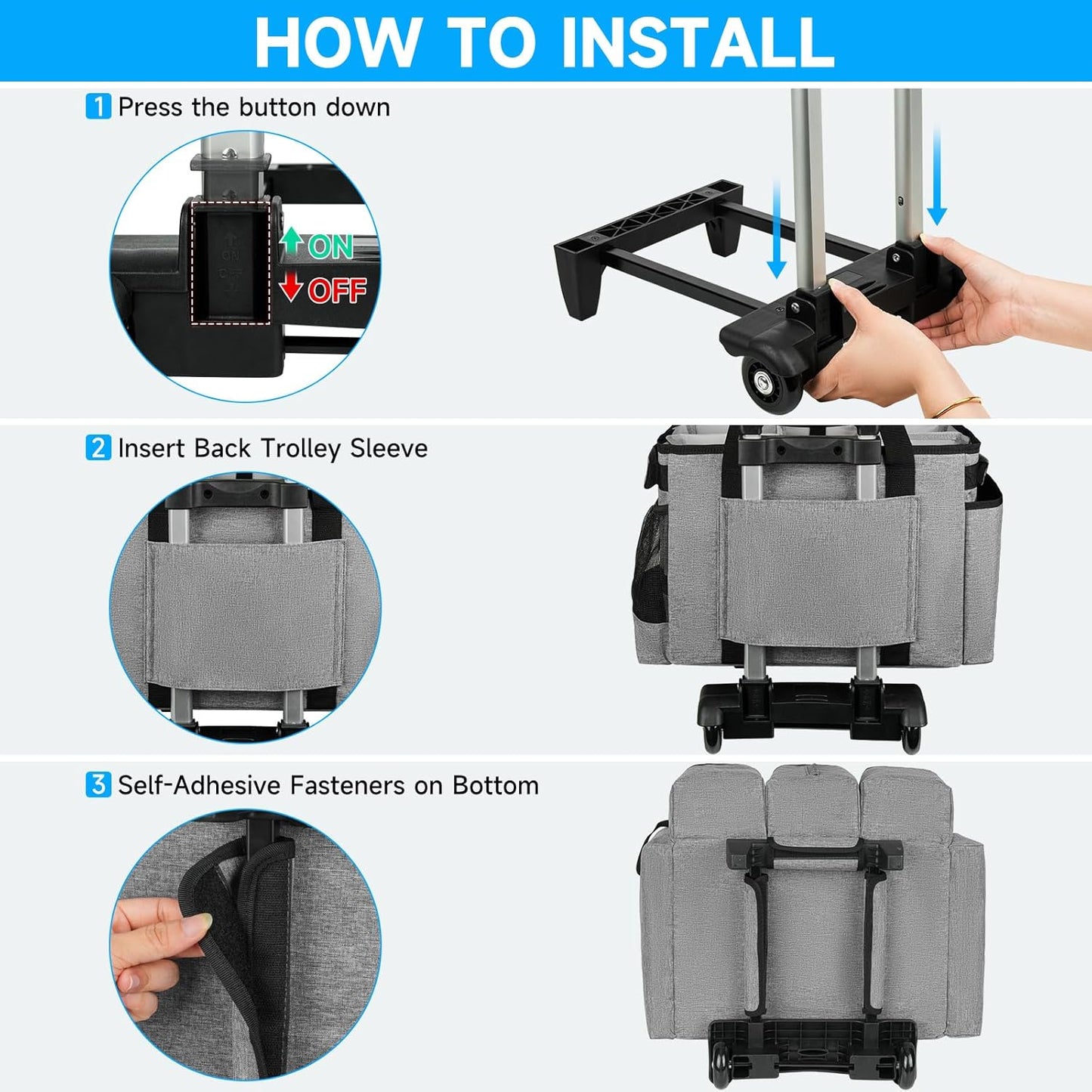 Large Rolling Cleaning Caddy Bag with Detachable Trolley,Cleaning Cart on Wheels with Shoulder Strap,Cleaning Supplies Organizer for Housekeepers,Gray