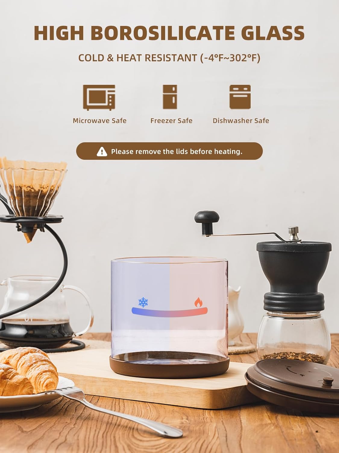 Coffee Canister, 21 oz Borosilicate Glass Airtight Coffee Containers for Ground Coffee with CO2-Release Valve - Large, 1.31lb