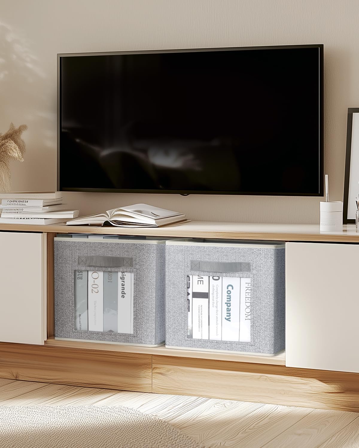 Foldable Storage Cubes - Cubby Storage Organizer with Window, Decorative Fabric Bins for Clothes Storage, Closet Organizers for Shelves, 11inch, Set of 8, Light Grey