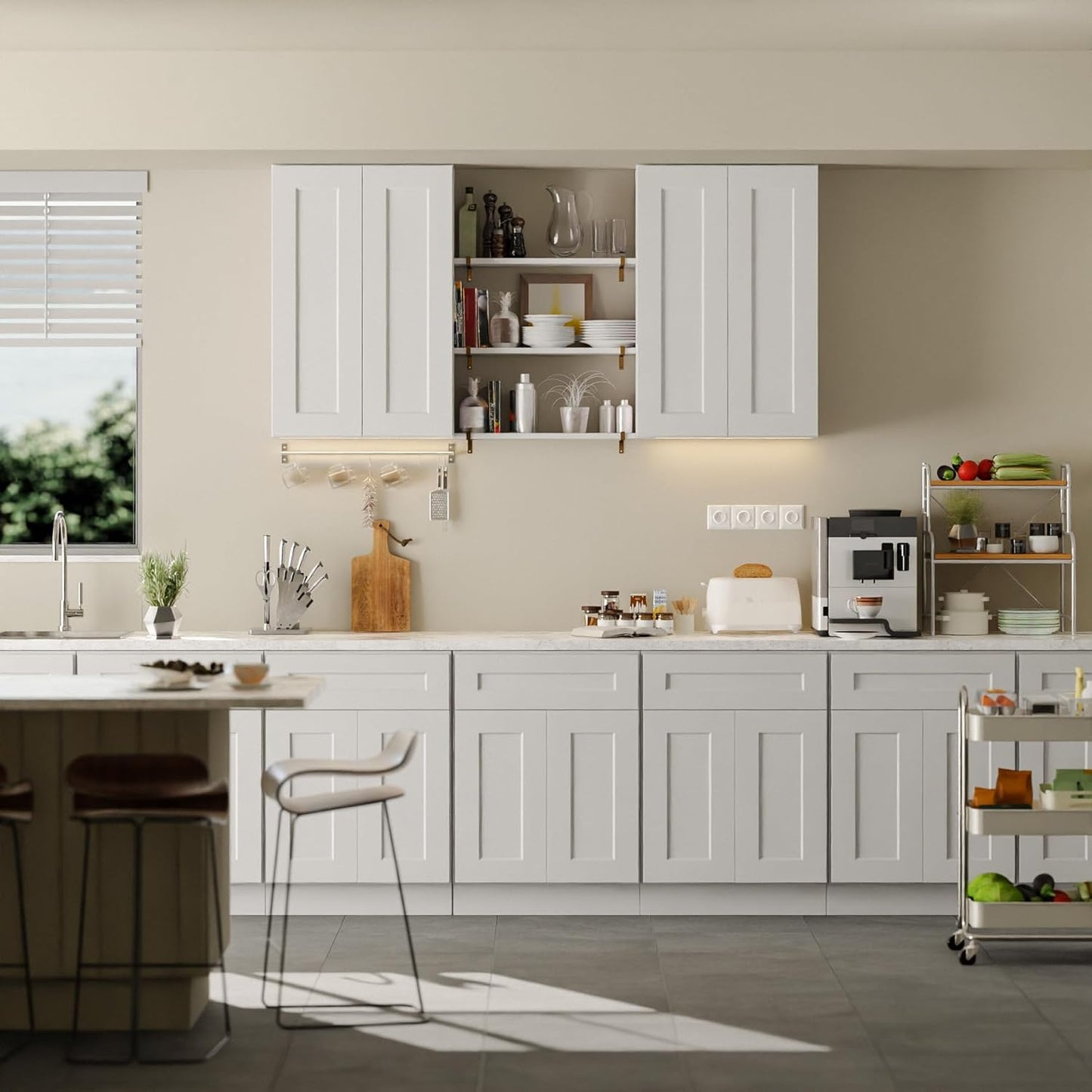 Kitchen Wall Cabinet, Solid Wood RTA Medicine Storage Organizer Cabinets with 2 Soft-Closing Shaker Doors & Adjustable Shelves, Space-Saving for Laundry, Bathroom, Garage - White