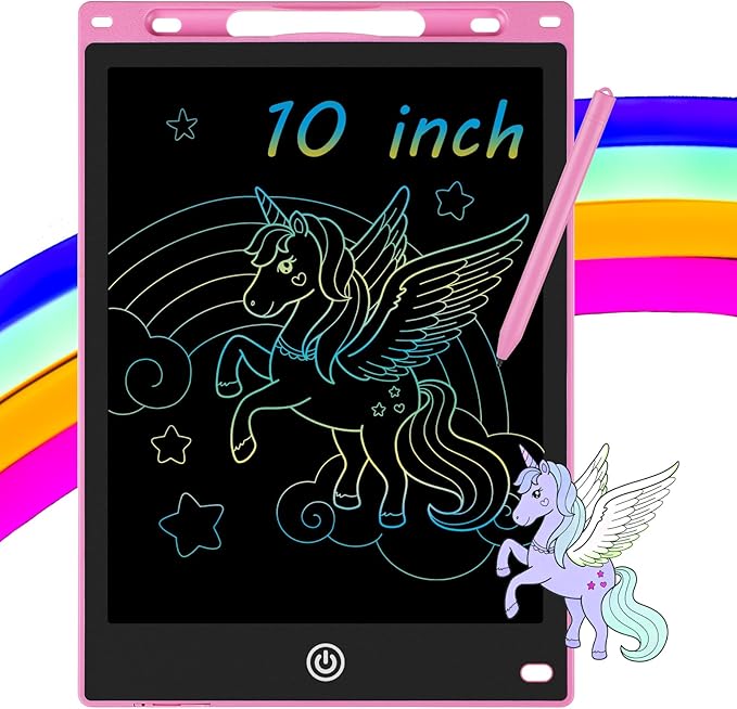 10 Inch LCD Writing Tablet - Colorful Electronic Drawing Pad & Doodle Board for Kids Ages 3-8, Erasable Educational Toy, Birthday and Christmas Gift for Girls and Boys (Pink)