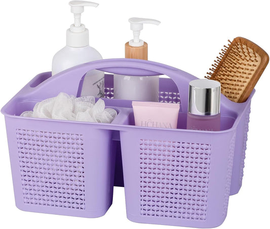 UUJOLY Plastic Portable Shower Caddy Basket Bucket, Cleaning Shower Basket with Handle Compartments Storage Basket Organizer for Bathroom Kitchen College Dorm Sink, Purple