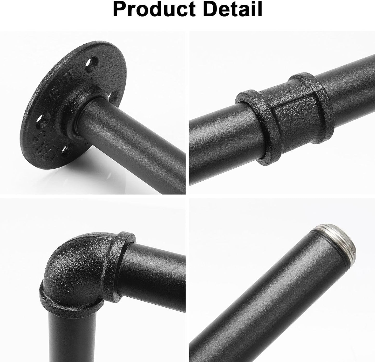 Industrial Iron Pipe Clothes Hanging Bar DIY Wall-Mounted Garment Rack Heavy Duty Clothing Rack for Bedroom, Laundry Room, Closet Storage (Black 36 inch)