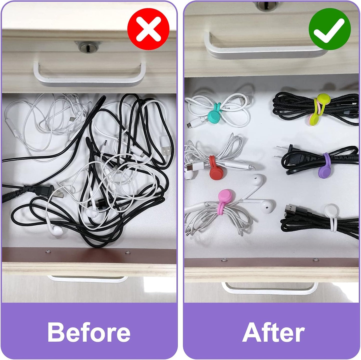 Motiloo Magnetic Cable Ties Silicone Reusable Cord tie for Home Office School Organization (10 Colors-20 Pack)