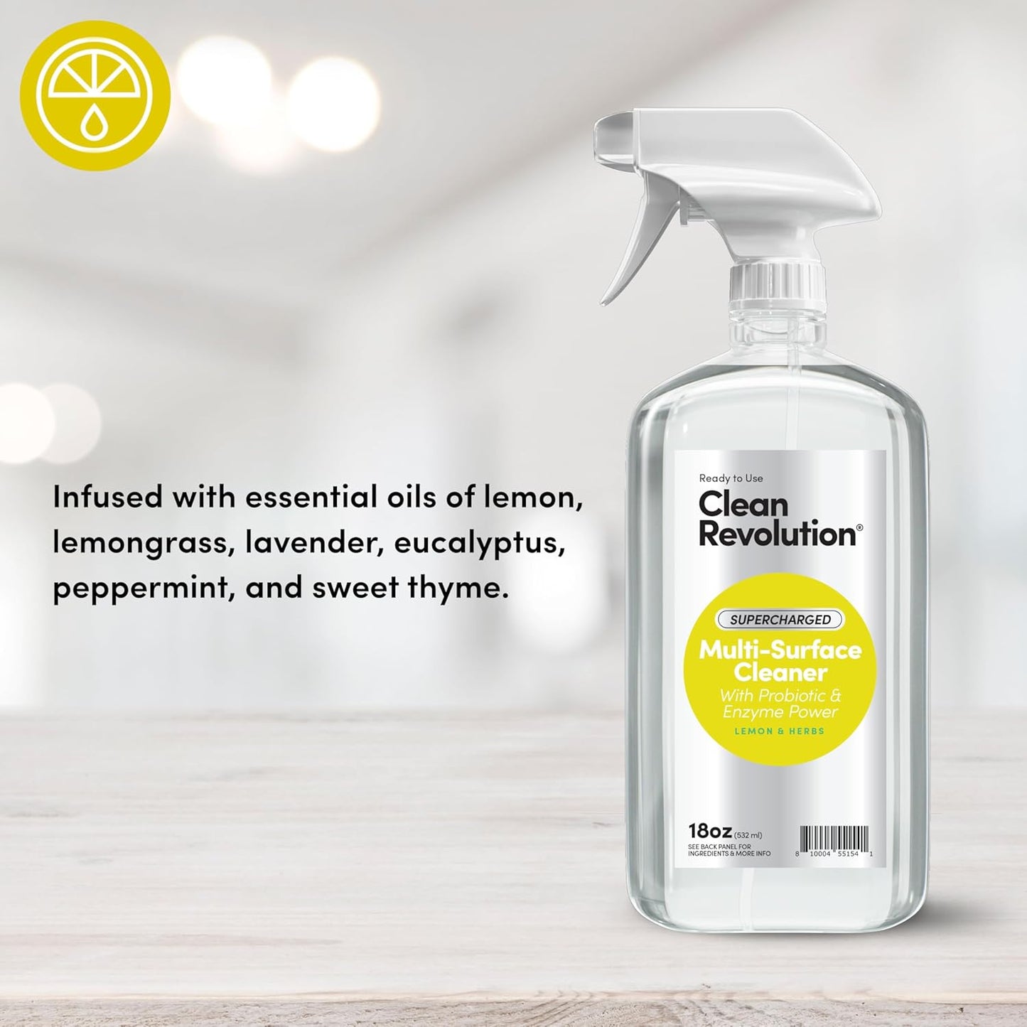 Clean Revolution SuperCharged Multi Surface Cleaner Refill Supply, Non-Toxic, Eco-Friendly & Plant-Based, Ready to Use, Lemon & Herbs, 18 oz (Pack of 1)