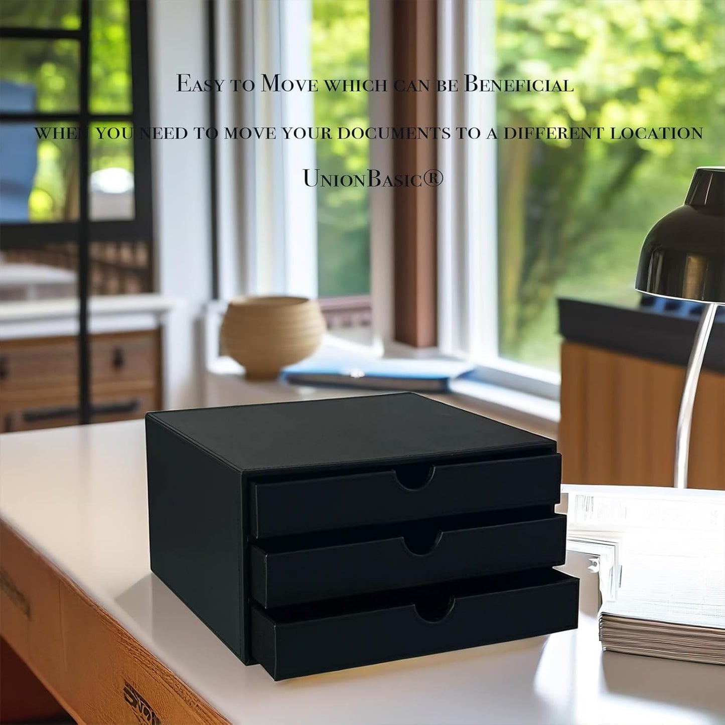 UnionBasic Document Organizer, 3-Drawer File Cabinet Document Storage Box, Office Desktop Filing Organizer, Black