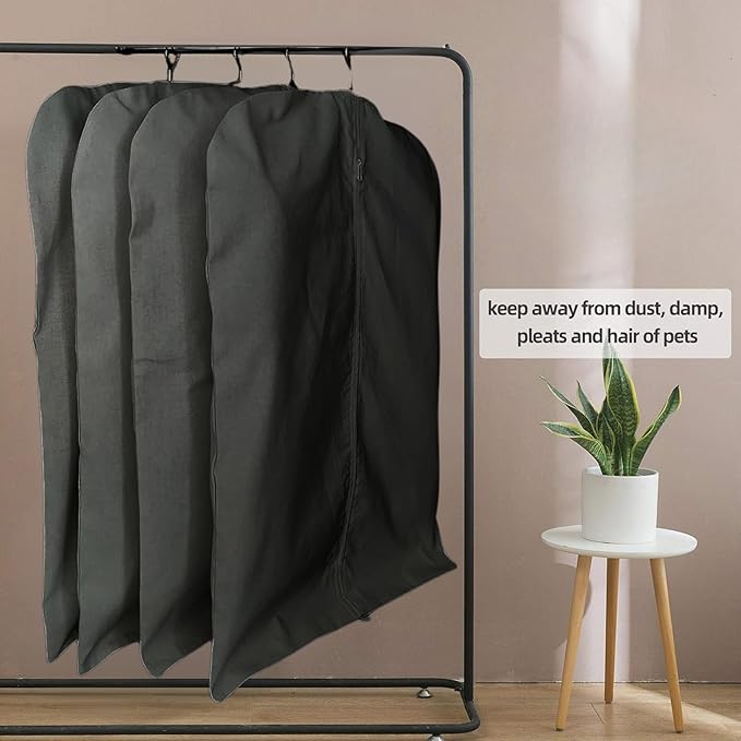 Premium 100% Cotton Garment Bags – 35" Black Canvas Suit Cover with YKK Zipper – Breathable, Dust-Proof Storage for Suits, Coats, Dresses, Jackets & Travel/Closet Use
