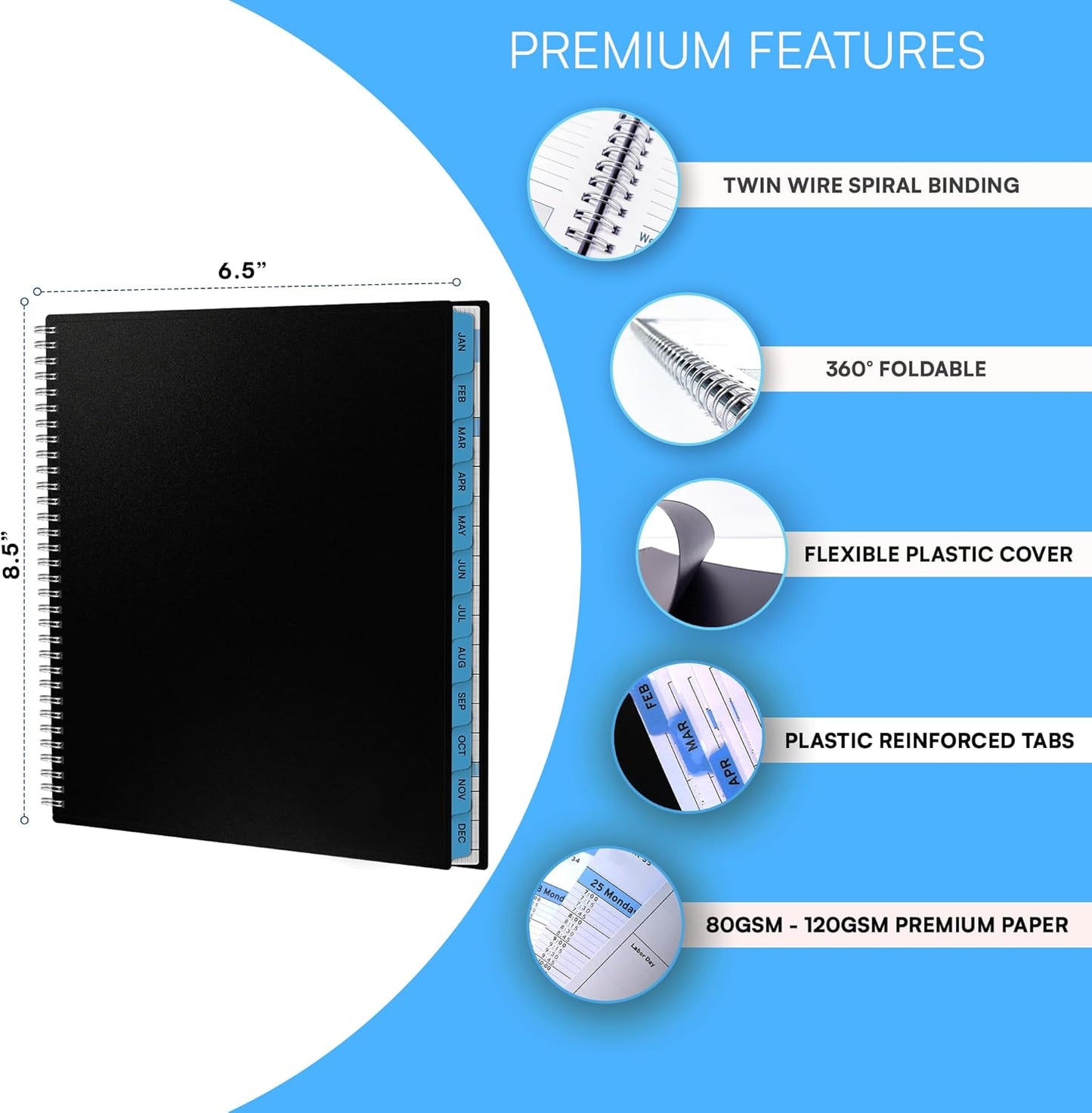 Ensight 2026 Appointment Book and Planner 6.5" x 8.5" Large Hourly Weekly Daily Schedule Book with Tabs, 30 Minute Time Slots, Blue Calendar Organizer Jan 2026–Dec 2026 Appointment Planner - Blue
