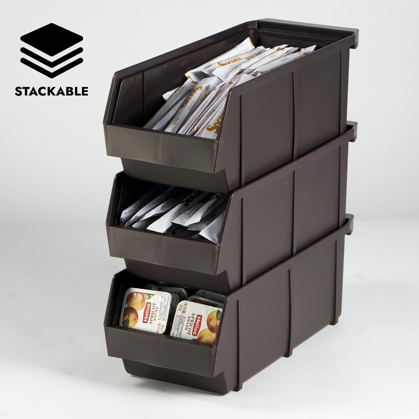 CURTA Brown Self Serve Condiment Bin Stand Set, 3-Tier Stand with 6 Bins, 20" D x11.5" W x 14" H, Coffee Bar Beverage Station