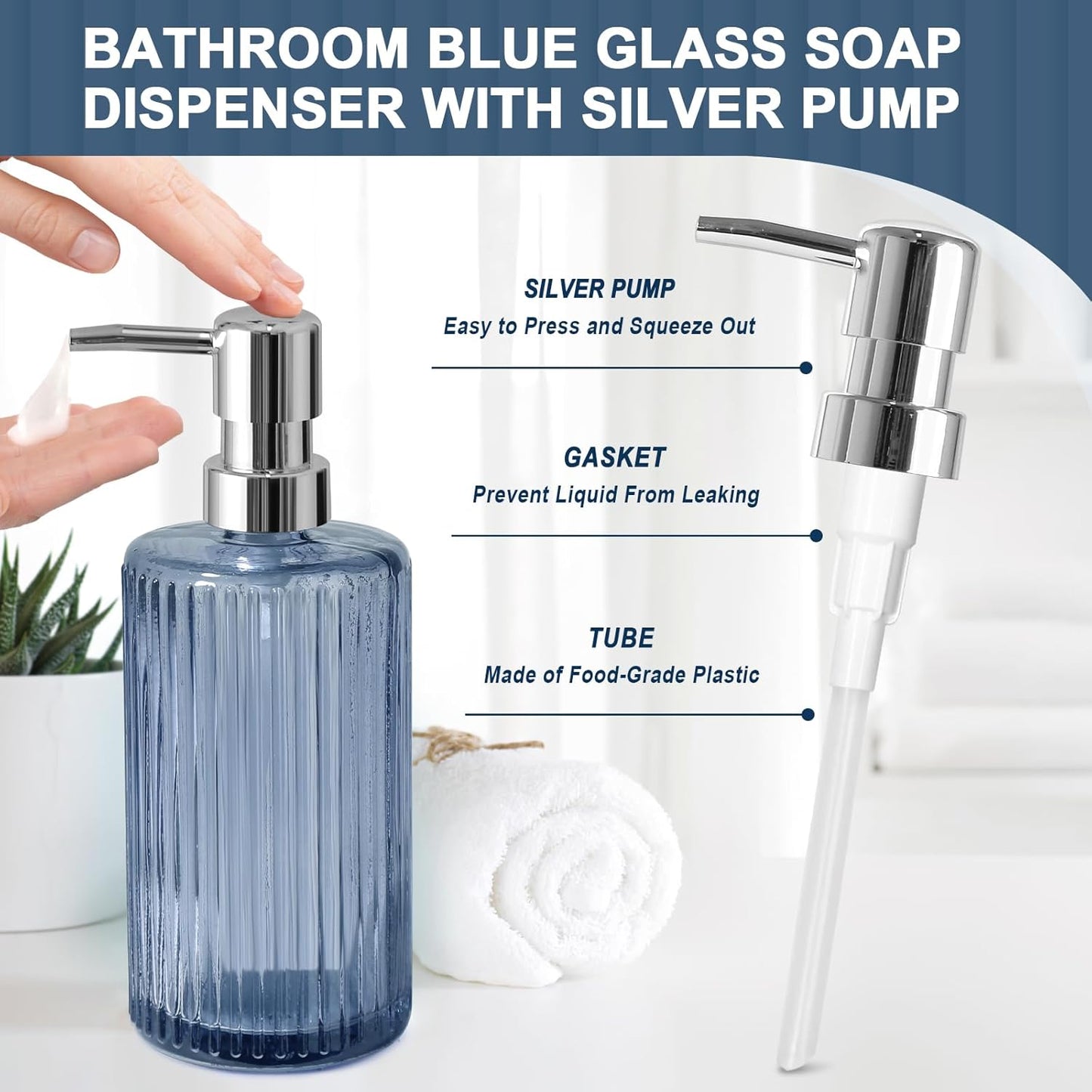 Blue Bathroom Accessories 5 Pcs, Glass Bathroom Accessory Set, Vintage Blue Bathroom Set, Royal Soap Dispenser and Toothbrush Holder Set, Qtip Holder, Small Flower Vase, Modern Bathroom Decor