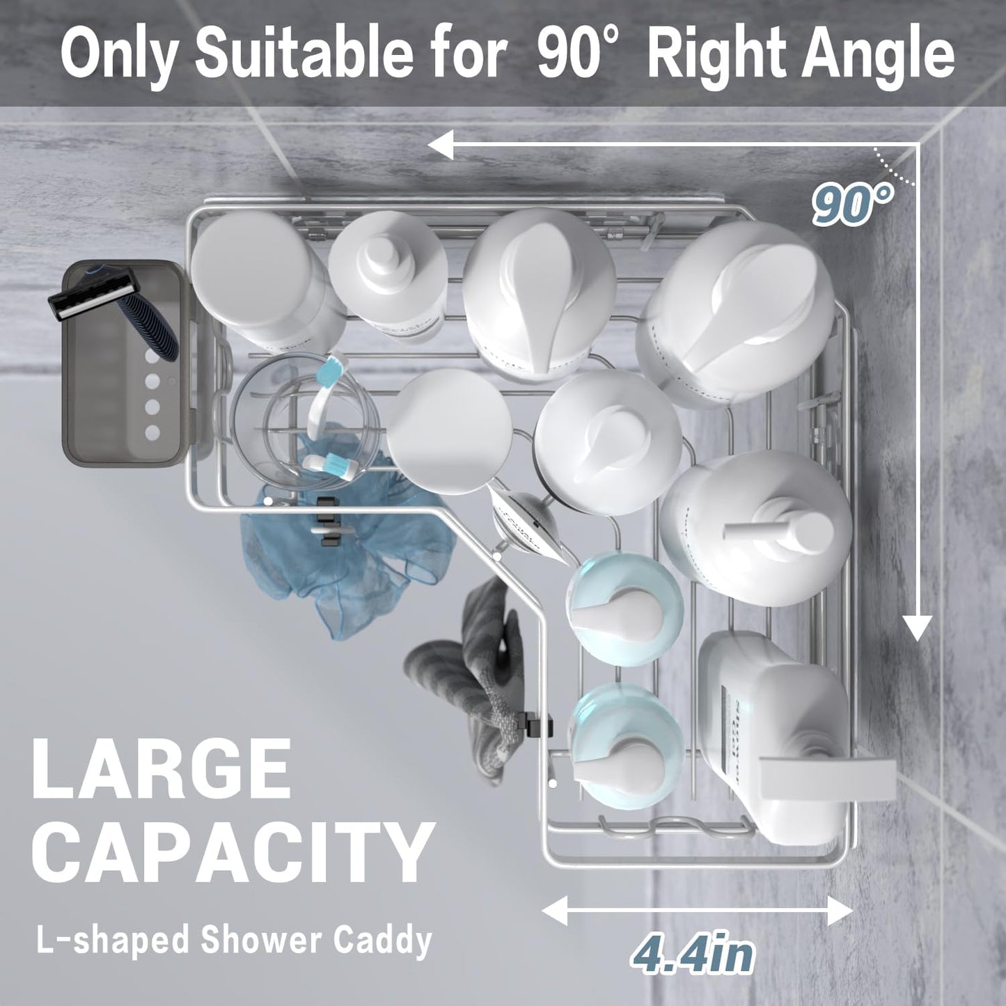 Shower Caddy Corner Organizer Shelf: 2Pack Adhesive Shower Shelf Essentials Accessories - No Drilling Stainless Steel Bathroom Storage Rack with Hooks and Toothpaste Holder