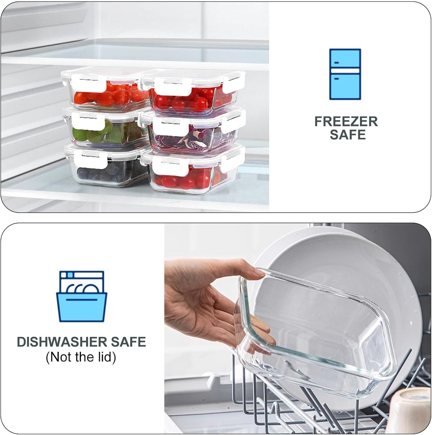 KOMUEE 10 Packs 22 oz Glass Meal Prep Containers, Glass Food Storage Containers with Lids, Airtight Lunch Boxes BPA Free, Microwave and Freezer Safe, White