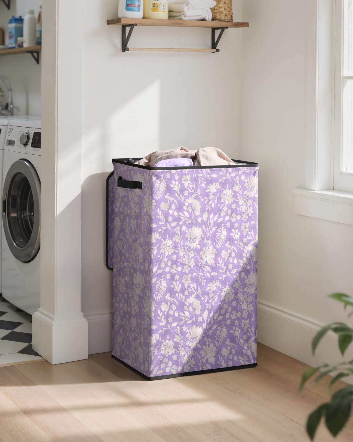 SOLEDI Laundry Hamper with Lid, 90L Tall & Large Floral Laundry Basket, Collapsible Clothes Hamper with Removable Bag, Dirty Hampers for Bedroom, Bathroom, Laundry Room