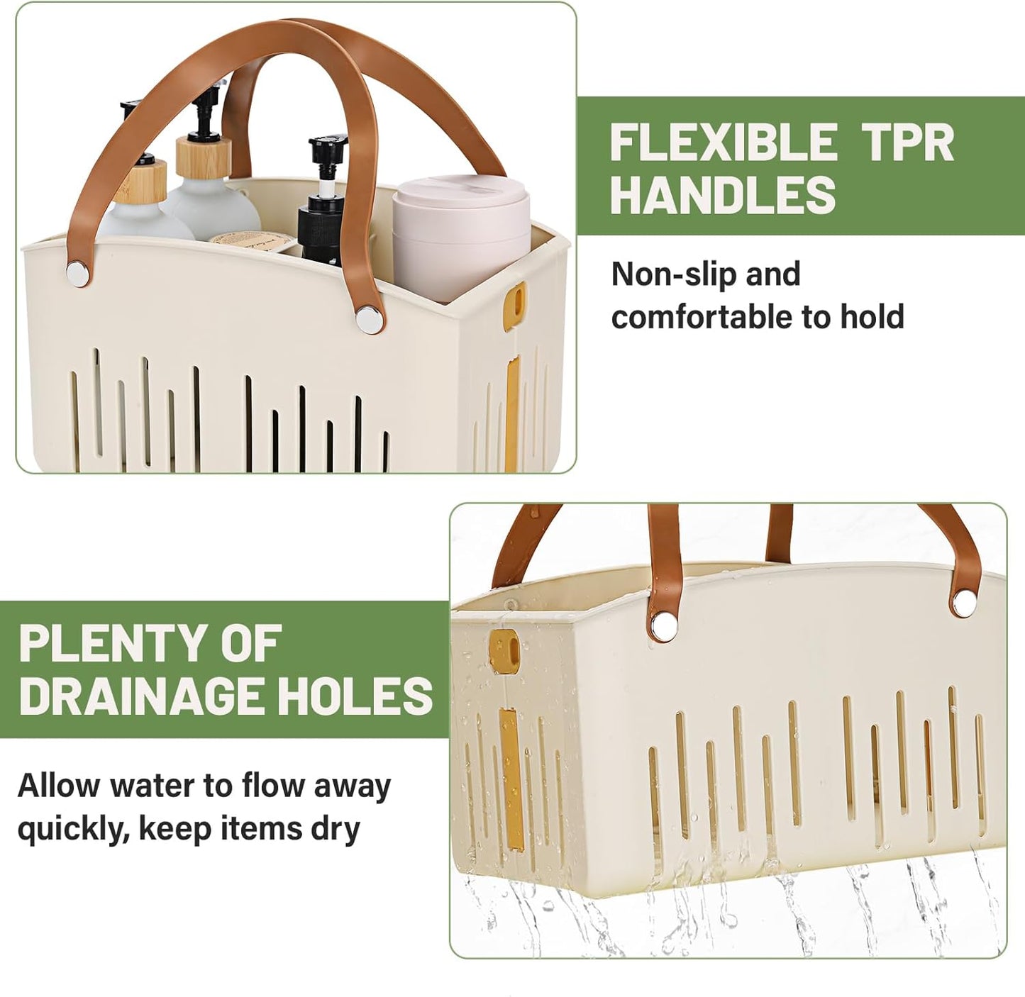 Portable Shower Caddy Collapsible Plastic Shower Basket Tote with Handles Removable Divider, Cleaning Caddy Storage Organizer for Bathroom College Dorm (White)