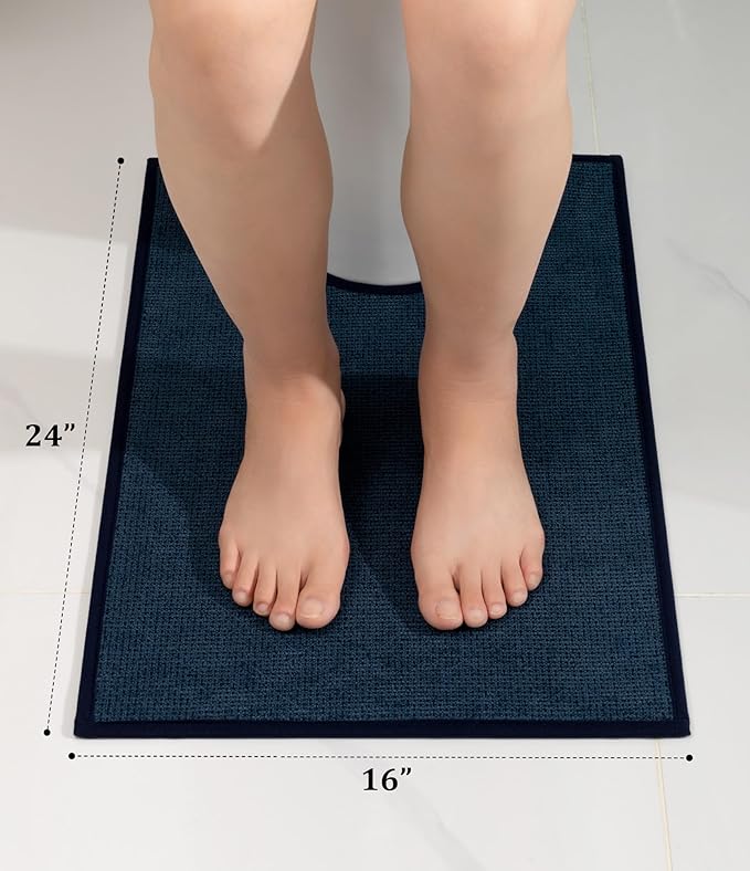 YIHOUSE Bathroom Rugs Mat Contour 16x24, Non Slip Quick Dry Bath Mats for Bathroom Absorbent Ultra Thin Bath Rugs Machine Washable Fit Under Door for Sink, Cabinet, Laundry (Dark Blue, 16"x24"-U)