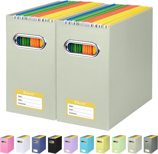 BALEINE File Organizer Box, Cardboard File Folder Organizer with Handle for Letter Size, Portable Collapsible Hanging Filing Box for Home Office Document Storage (2 Pack, Beige)