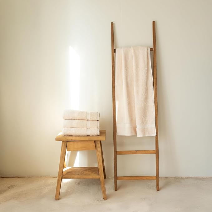 SALBAKOS 100% Turkish Cotton Bath Towel Set of 4 27x54 inch | Heirloom Quality | Hotel & Spa Collection | Ultra Soft, Super Absorbent, Long Lasting Bath Towels | Made in Turkey (Ivory, 4 Bath Towels)