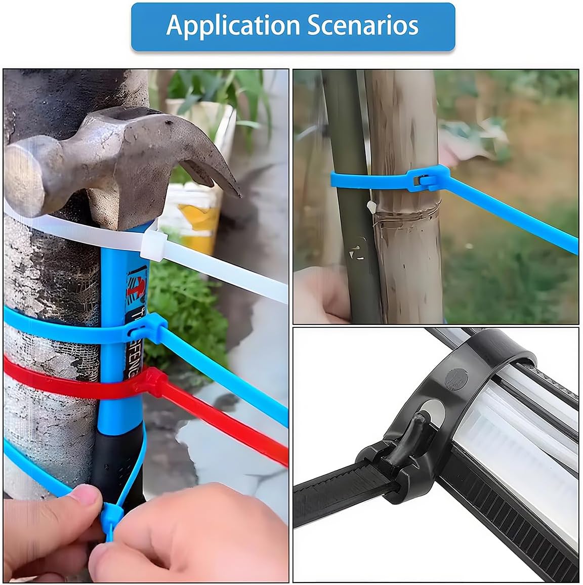 Reusable Cable Ties 6 Inch 100 PCS Blue Heavy Duty, Releasable Adjustable Nylon Zip Ties with 36lbs Tensile Strength for Indoor and Outdoor Multipurpose Use