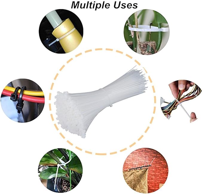 Self Locking Nylon Cable Zip Ties,4 6 8 10 12 Inches,Width 0.16inch,500Pcs HeavyDuty Wire Tie Wraps for Home,Office,Garden,Garage,Workshop (White)