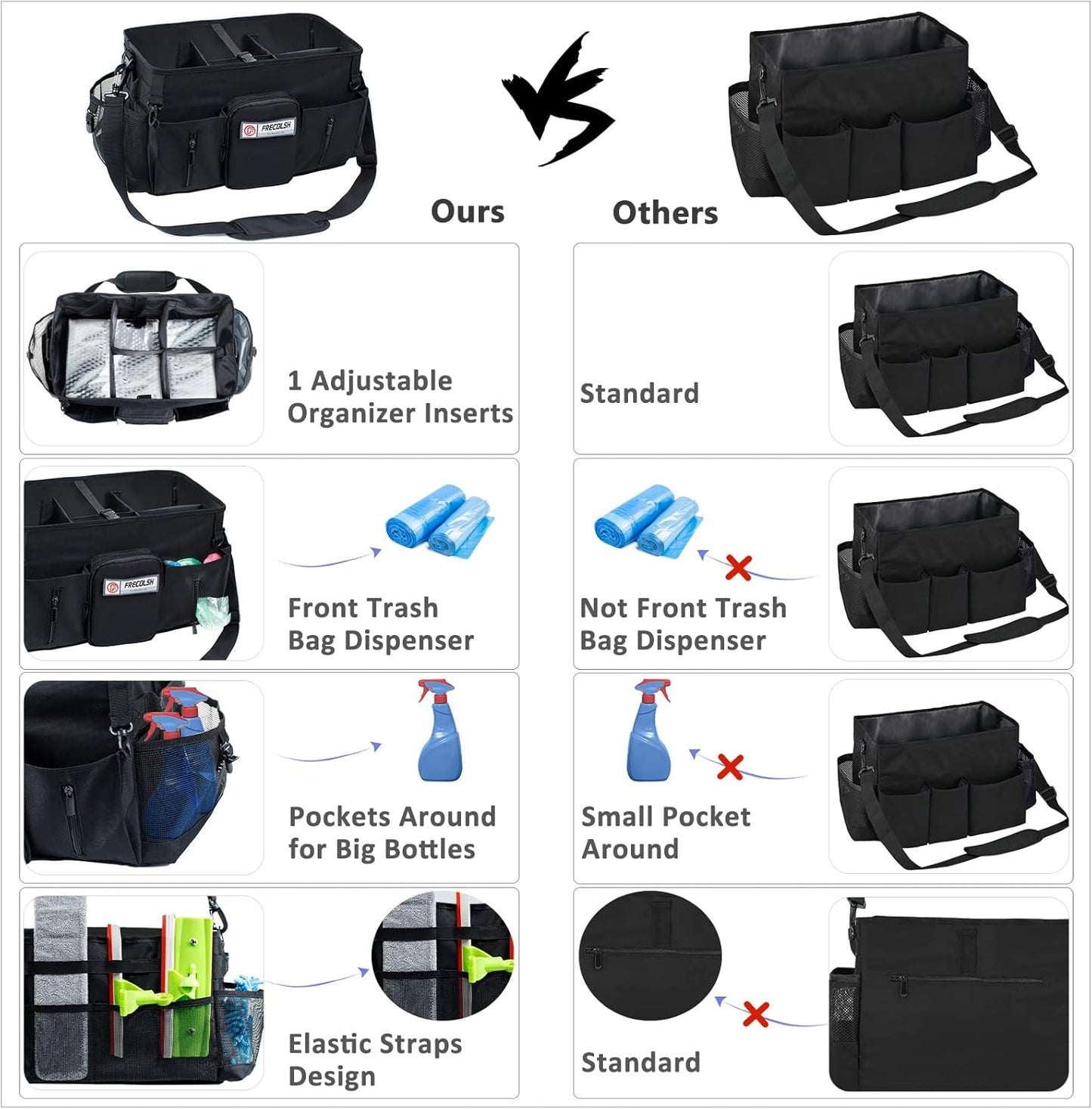 Large Cleaning Supplies Organizer-Cleaning Caddy Organizer With Handles & Shoulder Strap-Cleaning Bags for Cleaning Suppliers-Housekeepers Wearable Cleaning Tote Upgraded