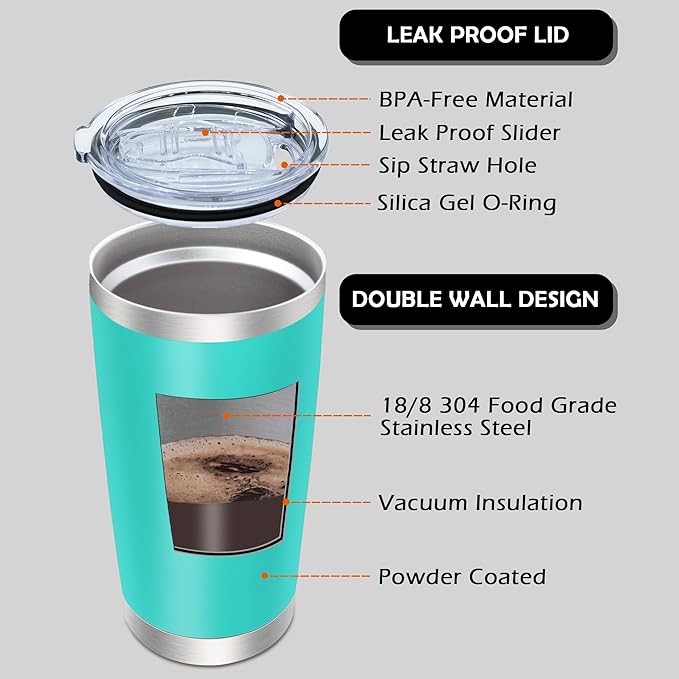 20oz Tumbler Bulk Stainless Steel Tumblers with Lid Vacuum Insulated Double Wall Travel Coffee Mug Powder Coated Tumbler Cup for Hot and Cold Drinks(Light Blue, 1 pack)