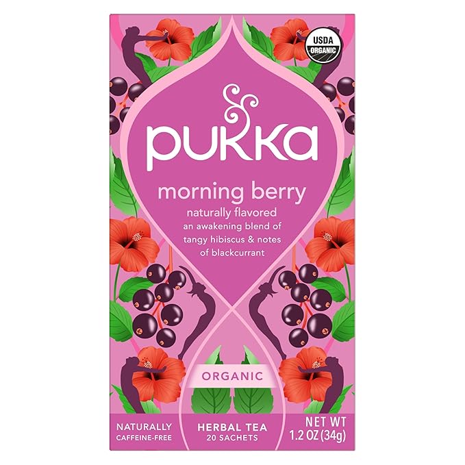 Pukka Morning Berry Organic Herbal Tea Bags, Caffeine Free Natural Energy, 20 Tea Bags
