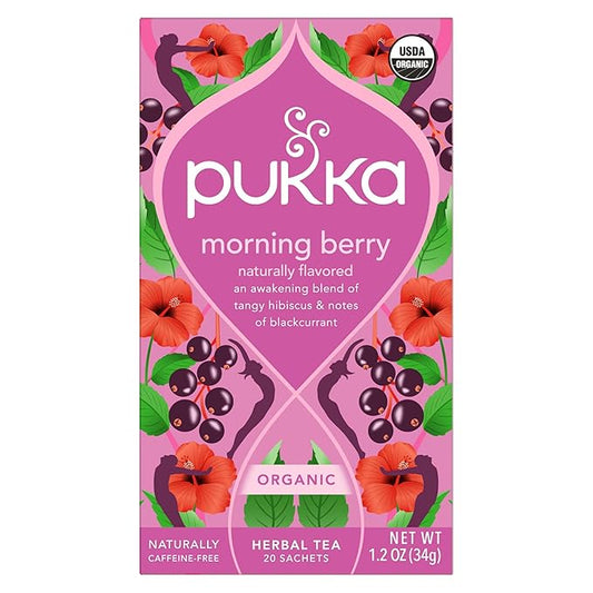 Pukka Morning Berry Organic Herbal Tea Bags, Caffeine Free Natural Energy, 20 Tea Bags