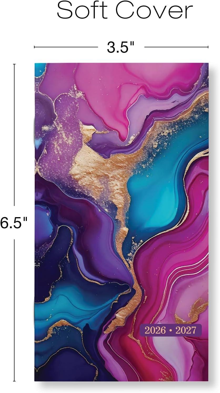 2-Year Monthly Pocket Planner/Pocket Calendar, 3.5"x6.5", 2026-2027: Weekly Planner/Weekly Agenda/Monthly Calendar Organizer (Pink Purple Marble)