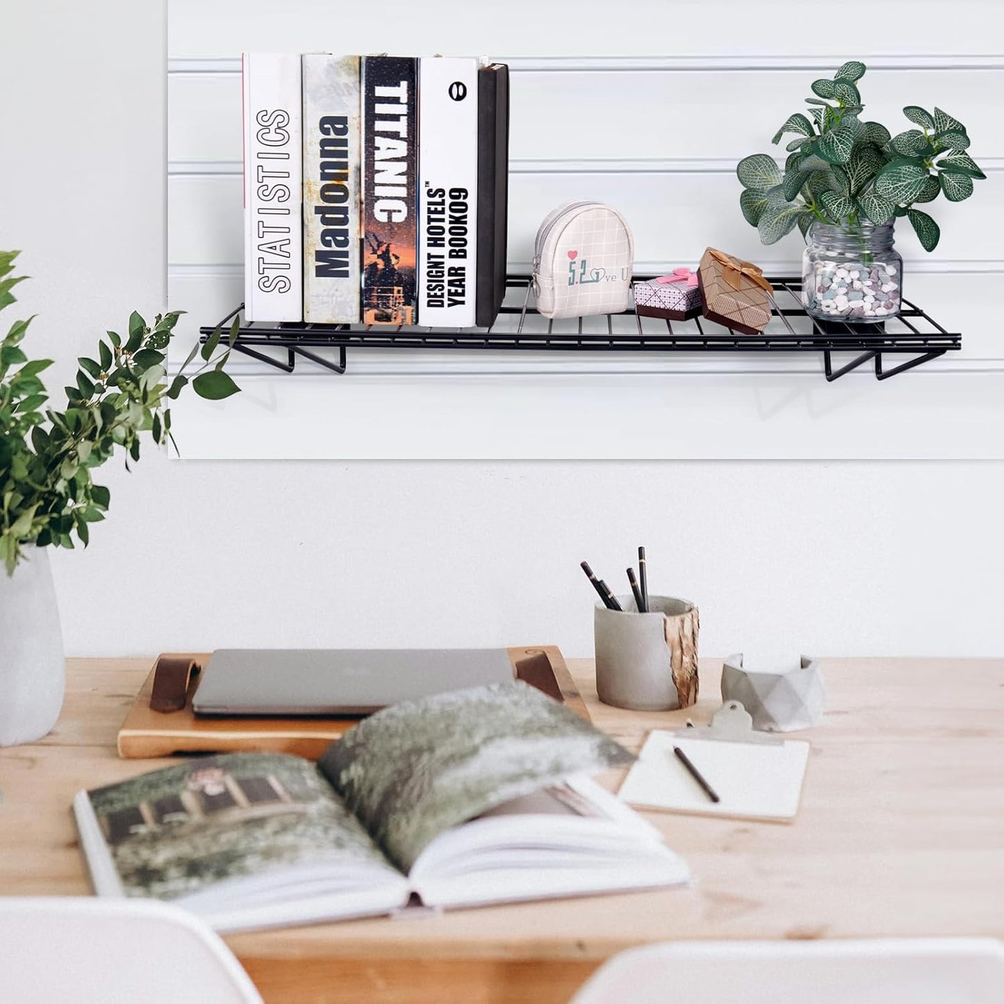 16 inch Width Slatwall Accessories, Heavy Duty Gargage Storage Slatwall Shelves, Slat Wall Wire Shelf 2 Pcs-Black