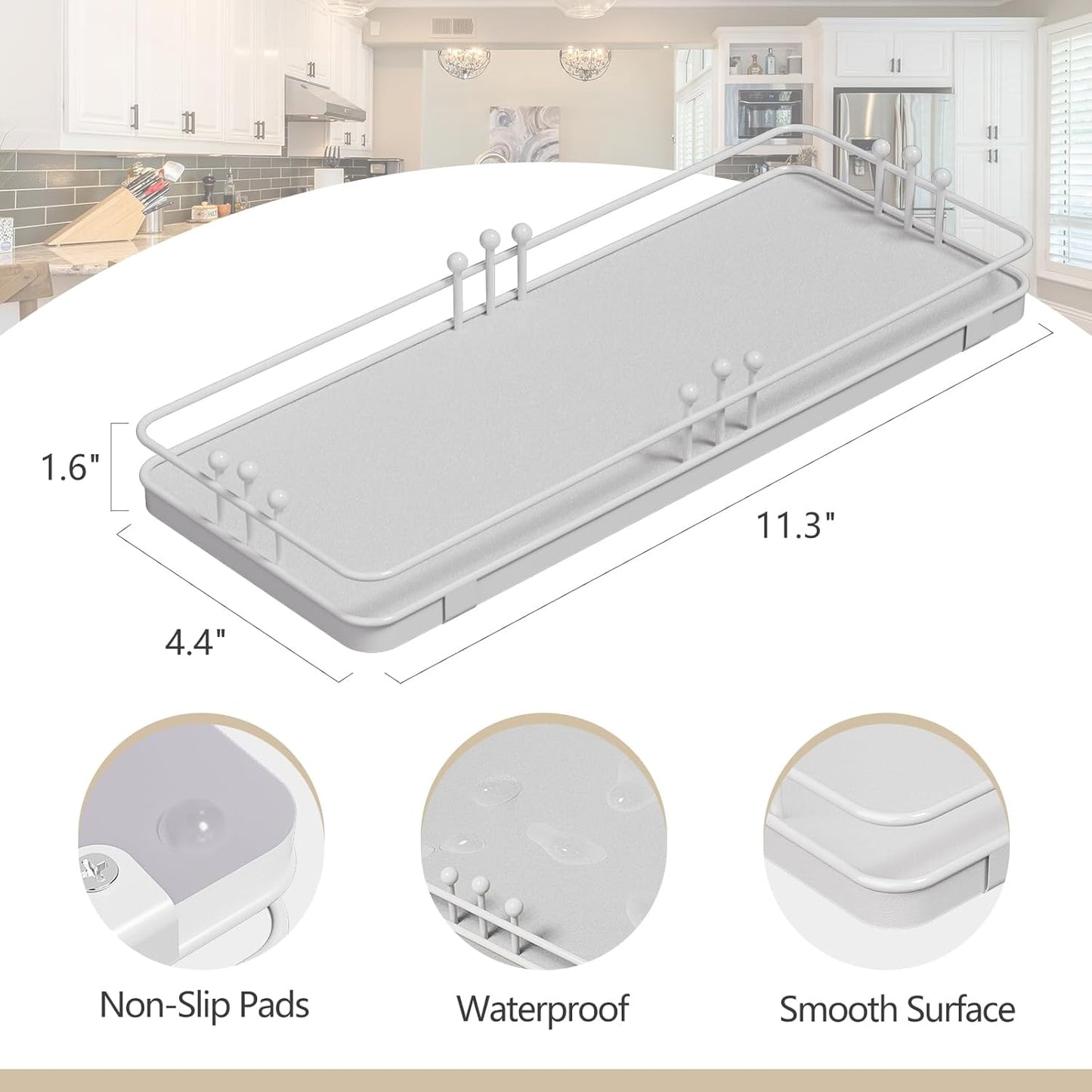 Bathroom Vanity Tray for Countertop Toiletries Perfume Makeup Soap Dispenser Toilet Tank, Kitchen Tray for Salt Spice, Decor Tray for Candle Nightstand Coffee 11.3”x 4.4” White