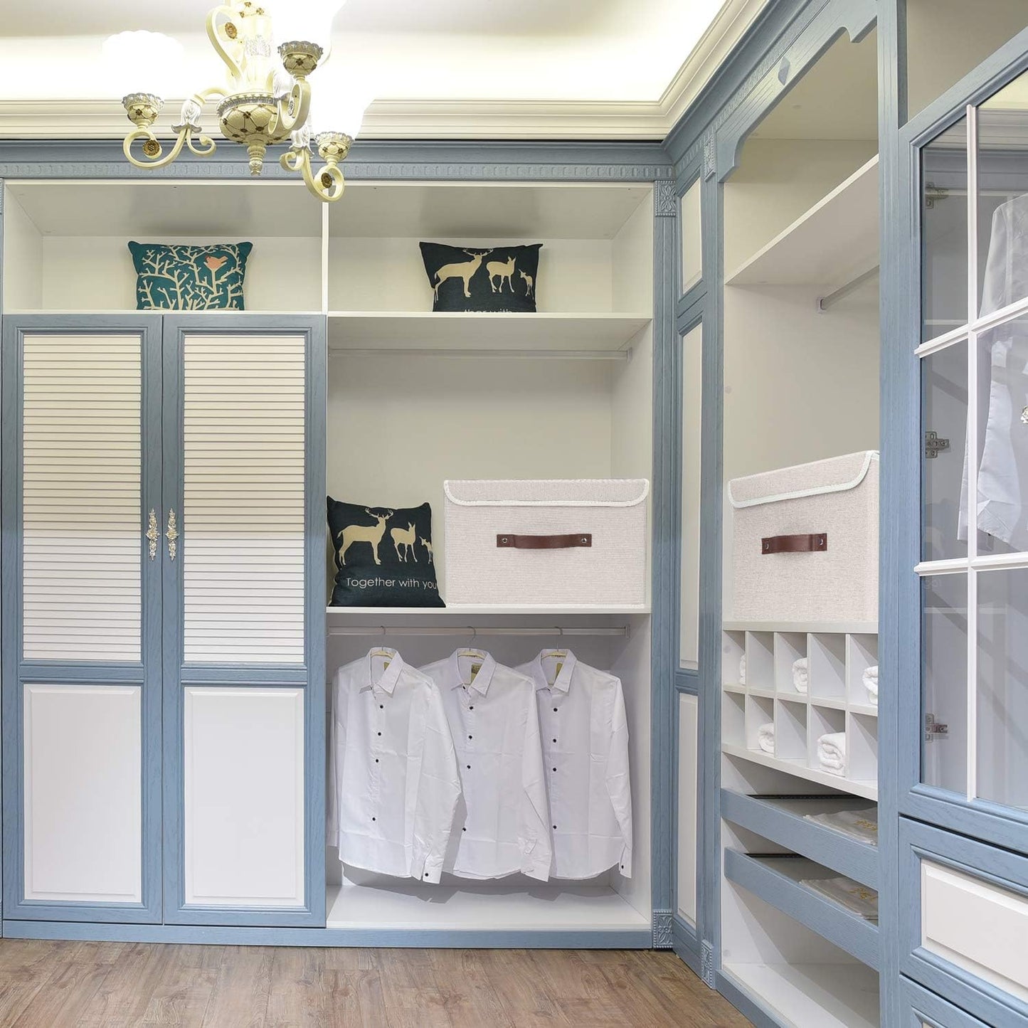 TYEERS Foldable Storage Boxes with Lids 5 Pack Fabric Storage Bins with Lids, Closet Organizers for Clothes Storage, Room Organization, Office Storage, Toys - Beige