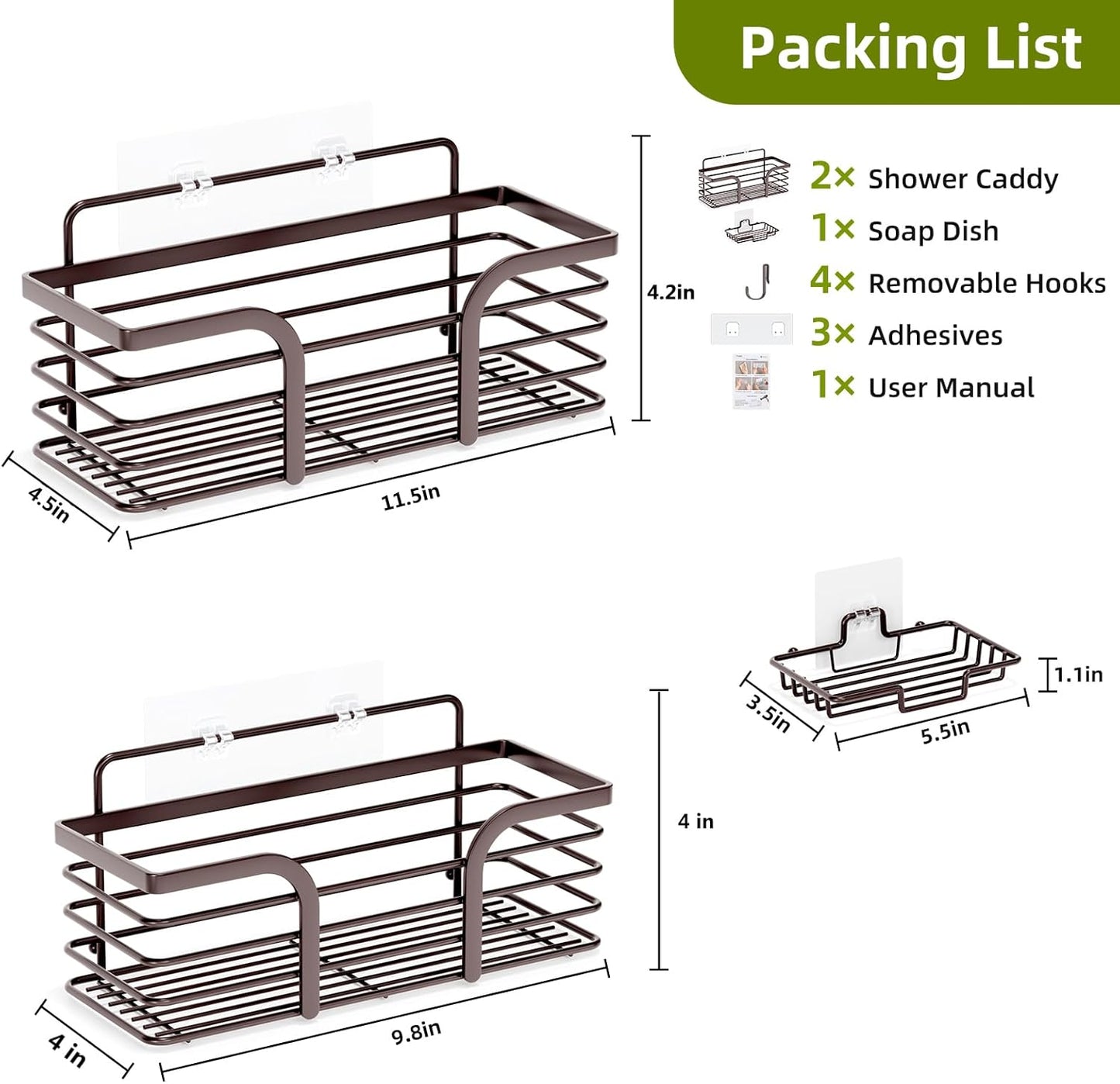 Yougai Shower Caddy 3 Pack, No Drilling Stainless Steel Hanging Shower Organizer Set, Strong Adhesive Shower Organizer for Bathroom Storage, Waterproof & Large Bearing Weight Organizer Shelf