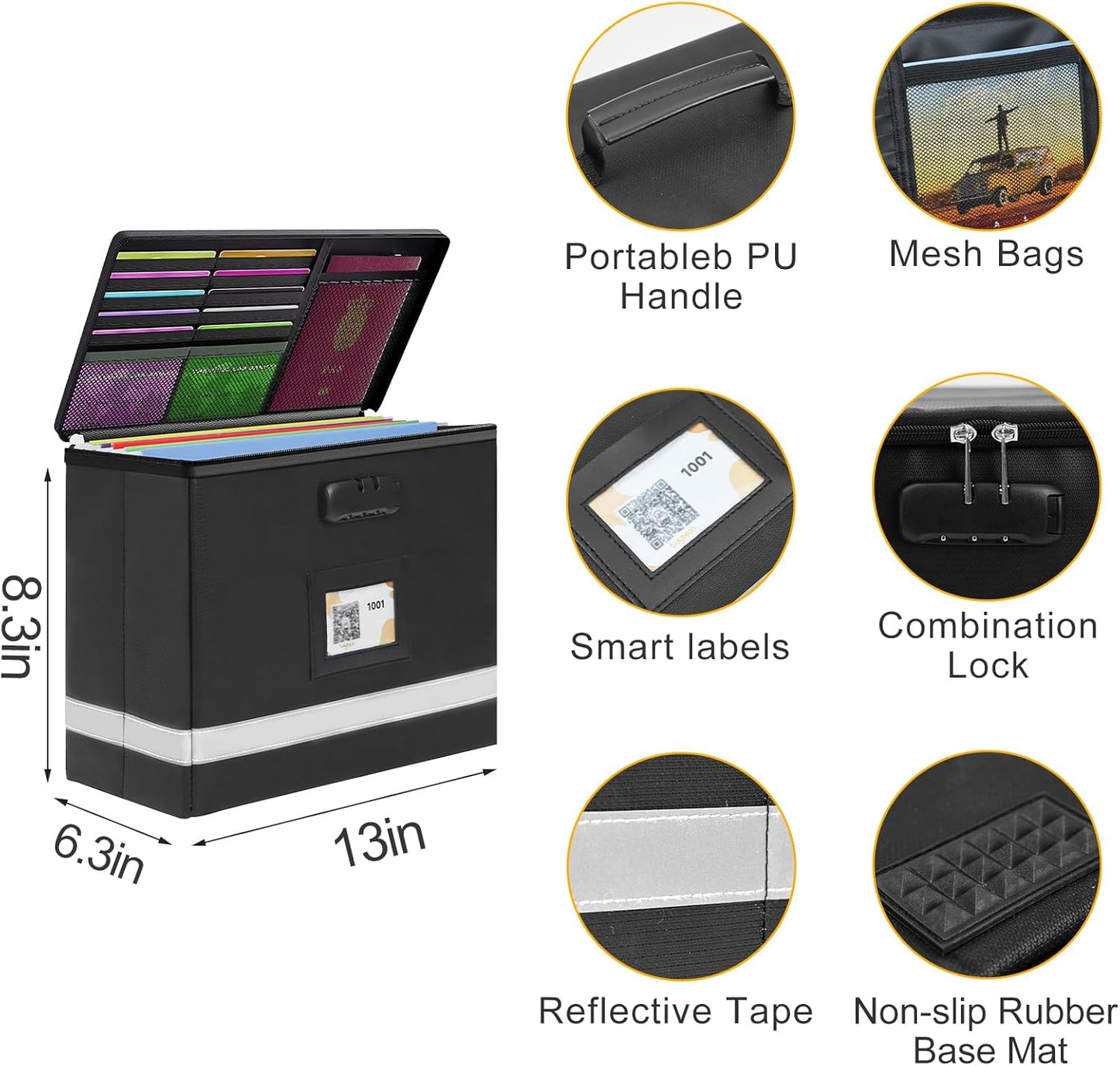 Small Next of Kin Box Organizer with 5 A4 Hanging Folder,Important Document Organizer with Combination Lock Fireproof File Box with Smart Labels for Letter Certificate,(S:13 * 6.3 * 8.3in)