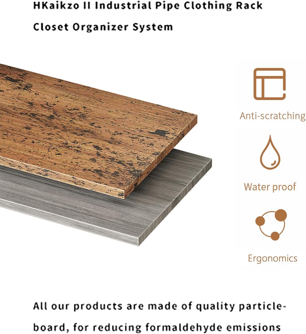 Industrial Pipe Clothes Rack, DÉCOR Wall Mounted Clothing Rack, for Walk-in Wardrobe Multi-Purpose Storage Clothes Hanging Shelf, 2 Installation Methods Gold