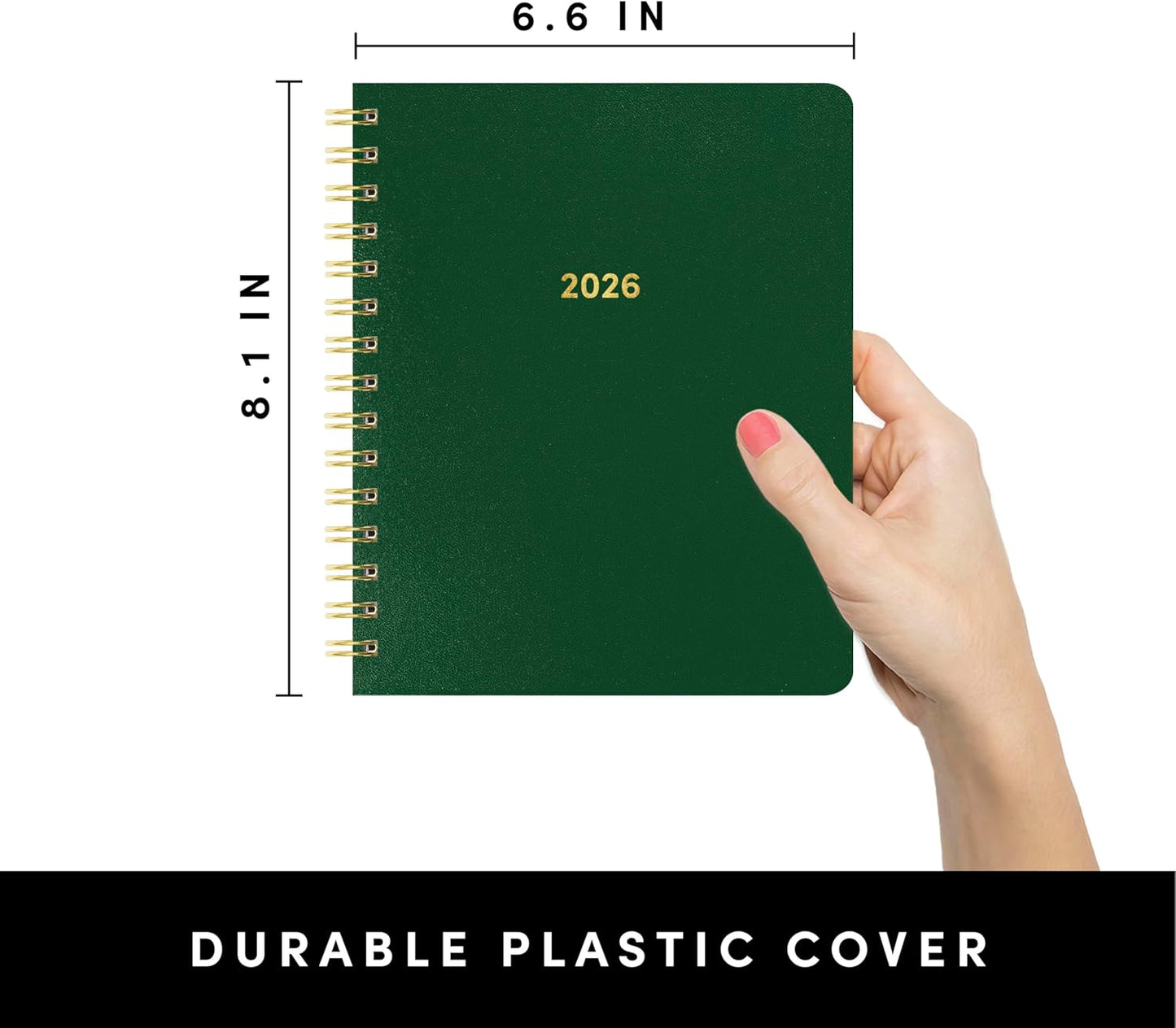 PAPERAGE 2026 Weekly & Monthly Planner, 12 Months (January 2026 - December 2026), 6.6 in x 8.1 in, Spiral Bound 2026 Planner with Weekly, Monthly & Yearly Views, Note Pages & Inner Pocket – Dark Green