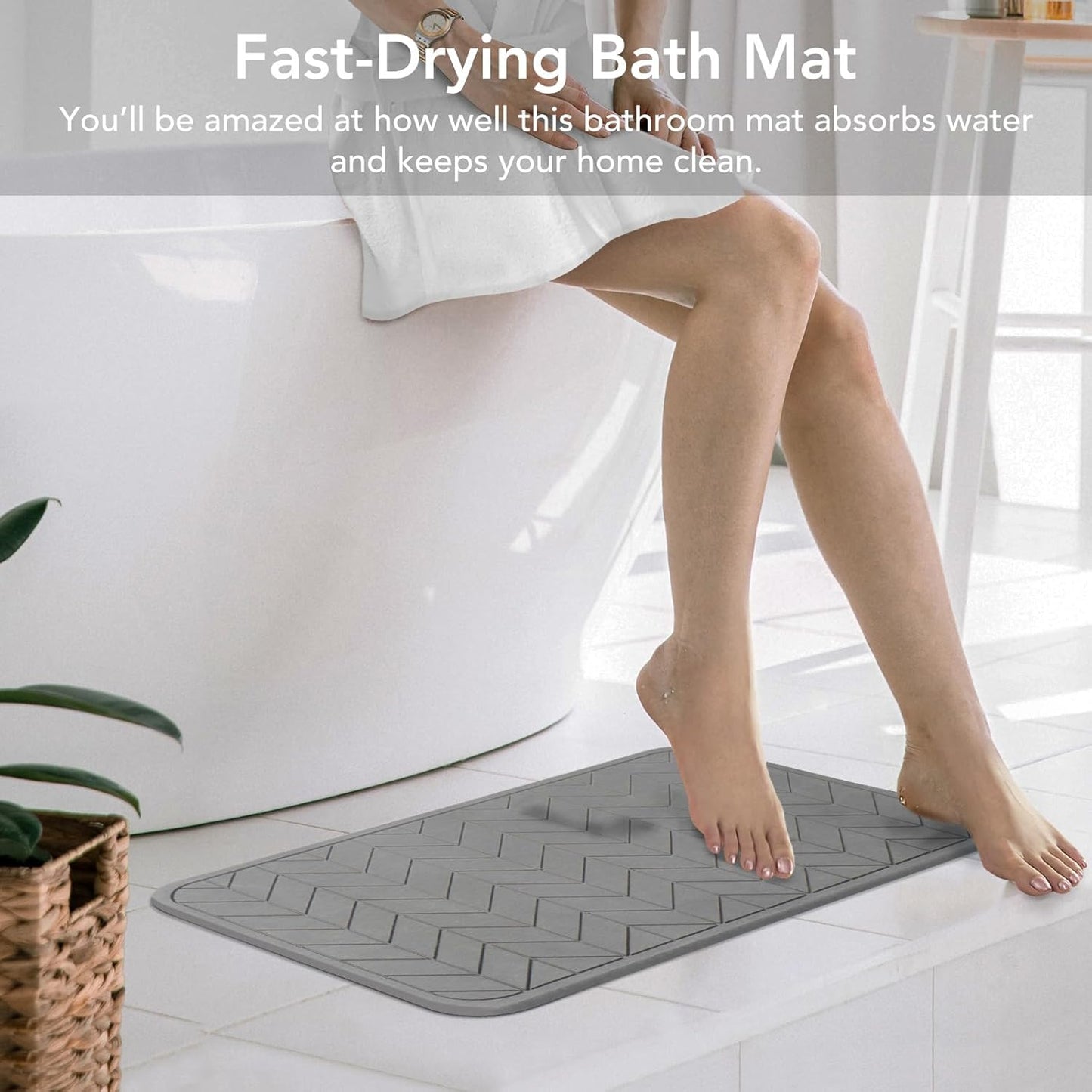 Stone Bath Mat, Diatomaceous Earth Shower Mat, Non-Slip Super Absorbent Quick Drying Bathroom Floor Mat, 2 Pack, Grey